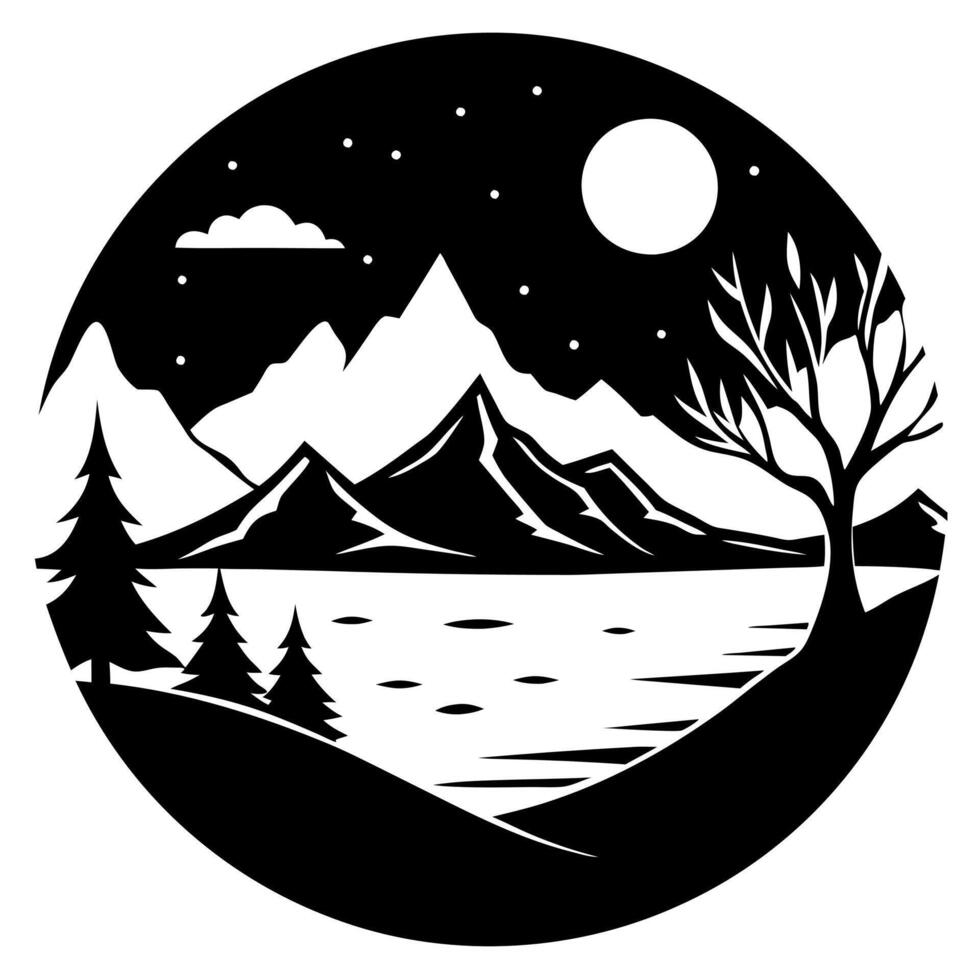 scenic view black silhouette illustration vector