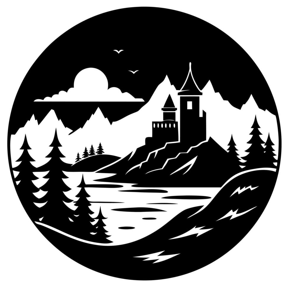 scenic view black silhouette illustration vector