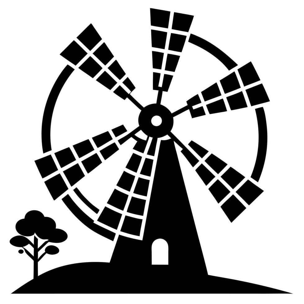 windmill black silhouette illustration vector