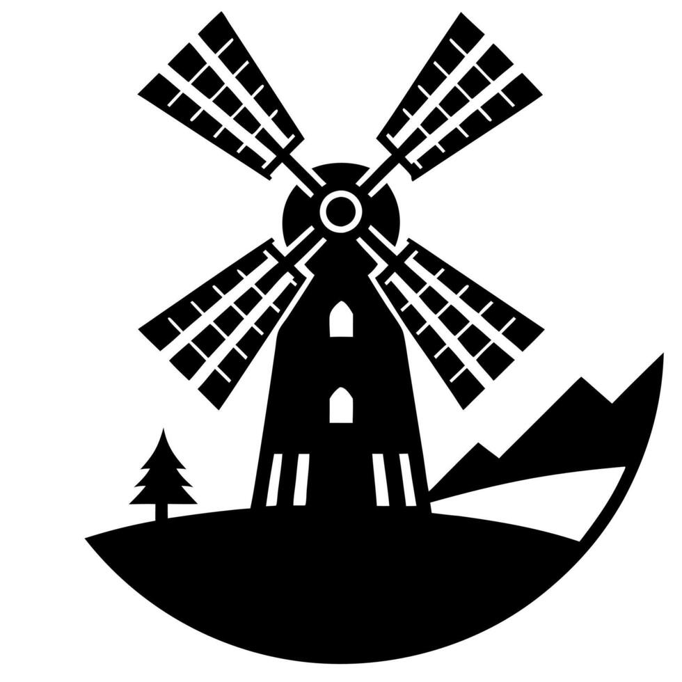windmill black silhouette illustration vector