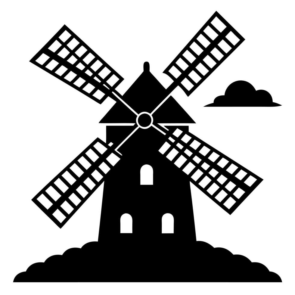 windmill black silhouette illustration vector