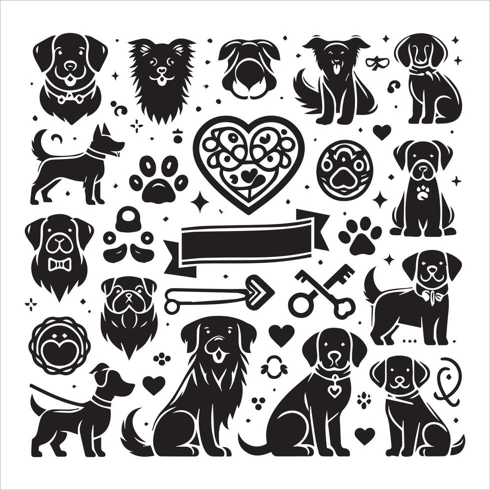 Print editable dog bundle in an illustration frame and floral dog logo vector