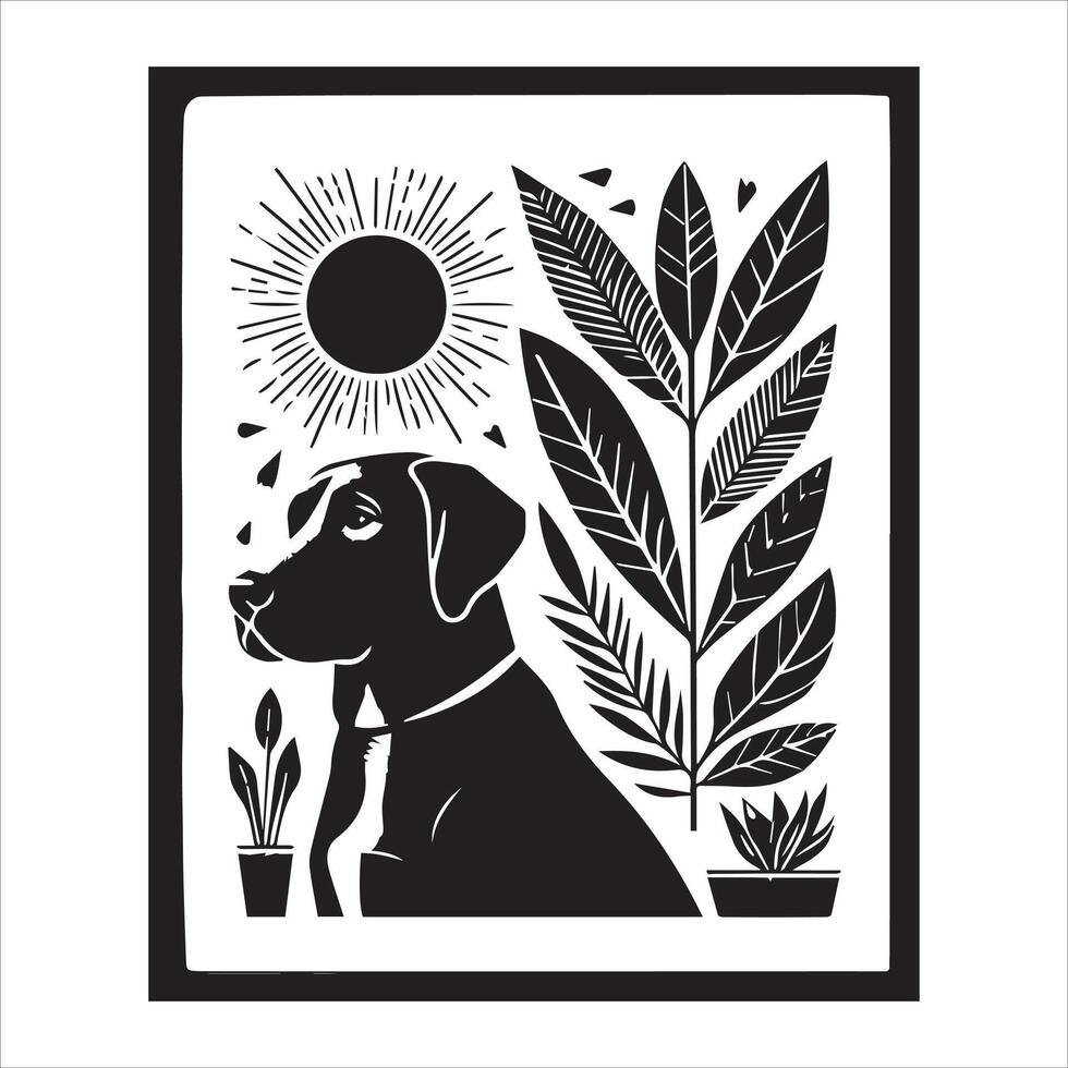 dog in an illustration frame floral silhouette editable design design vector