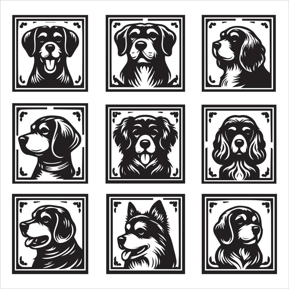 Print editable dog bundle in an illustration frame and floral dog logo vector