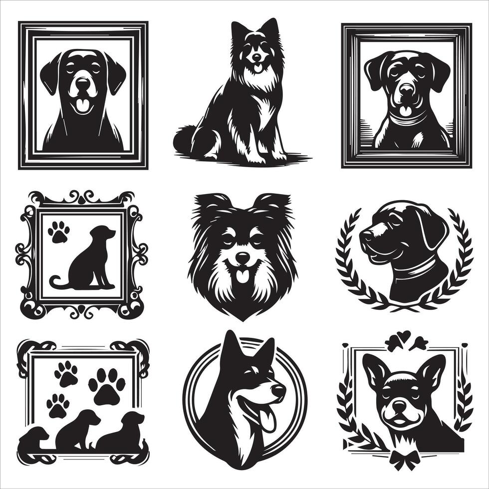 Print editable dog bundle in an illustration frame and floral dog logo vector