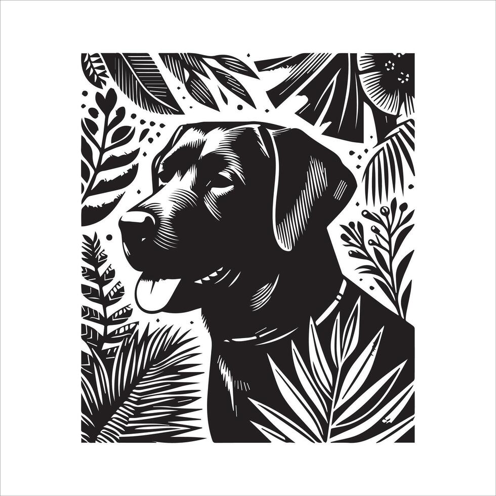 dog in an illustration frame floral silhouette editable design design vector