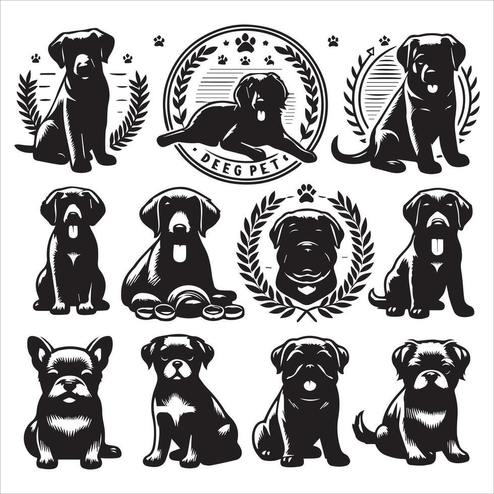Dog shilhouette design bundle with illustration frames editable vector