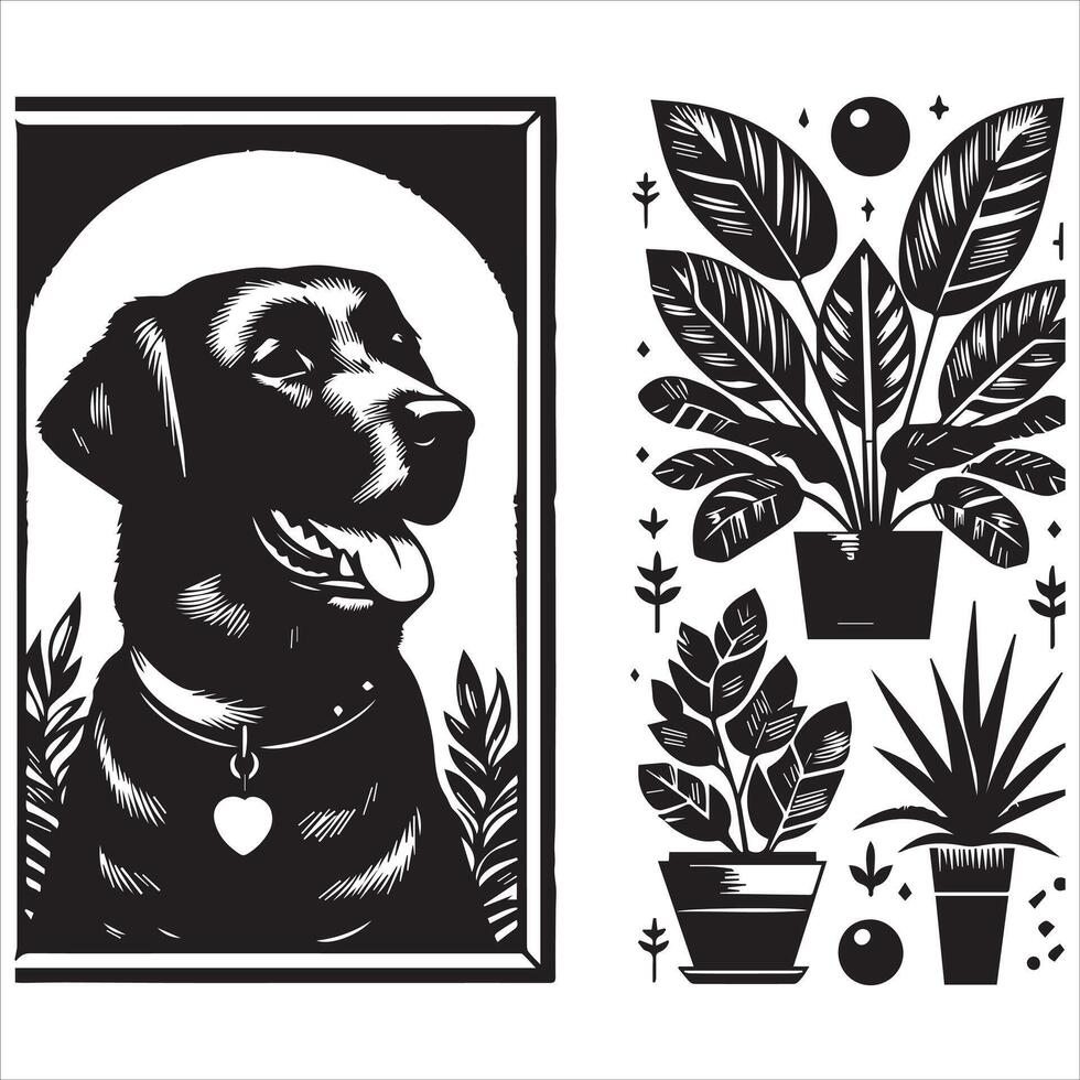 Dog shilhouette design bundle with illustration frames editable vector