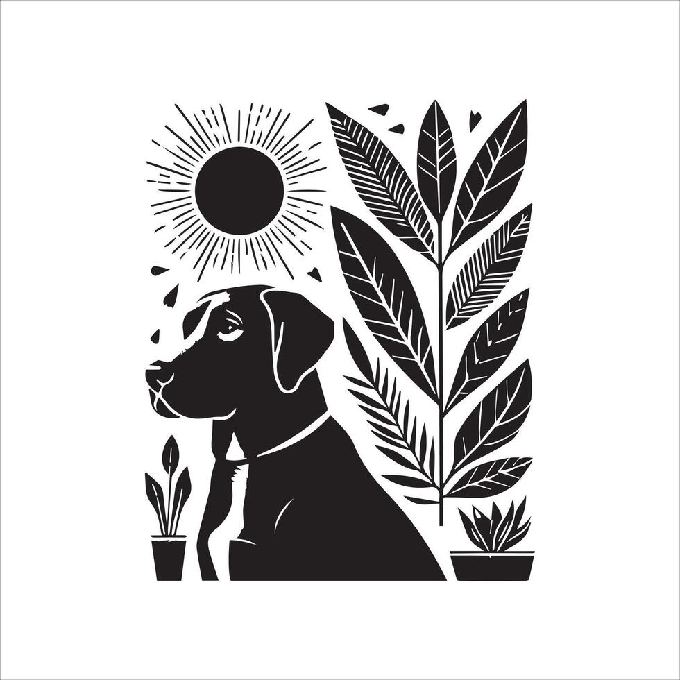 dog in an illustration frame floral silhouette editable design design vector