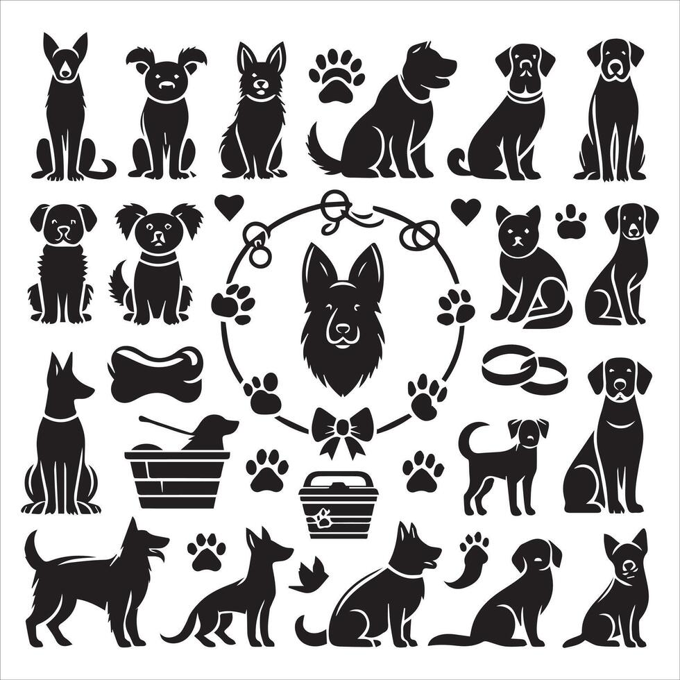 Print editable dog bundle in an illustration frame and floral dog logo vector