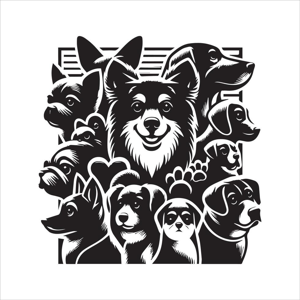 Print editable dog bundle in an illustration frame and floral dog logo vector