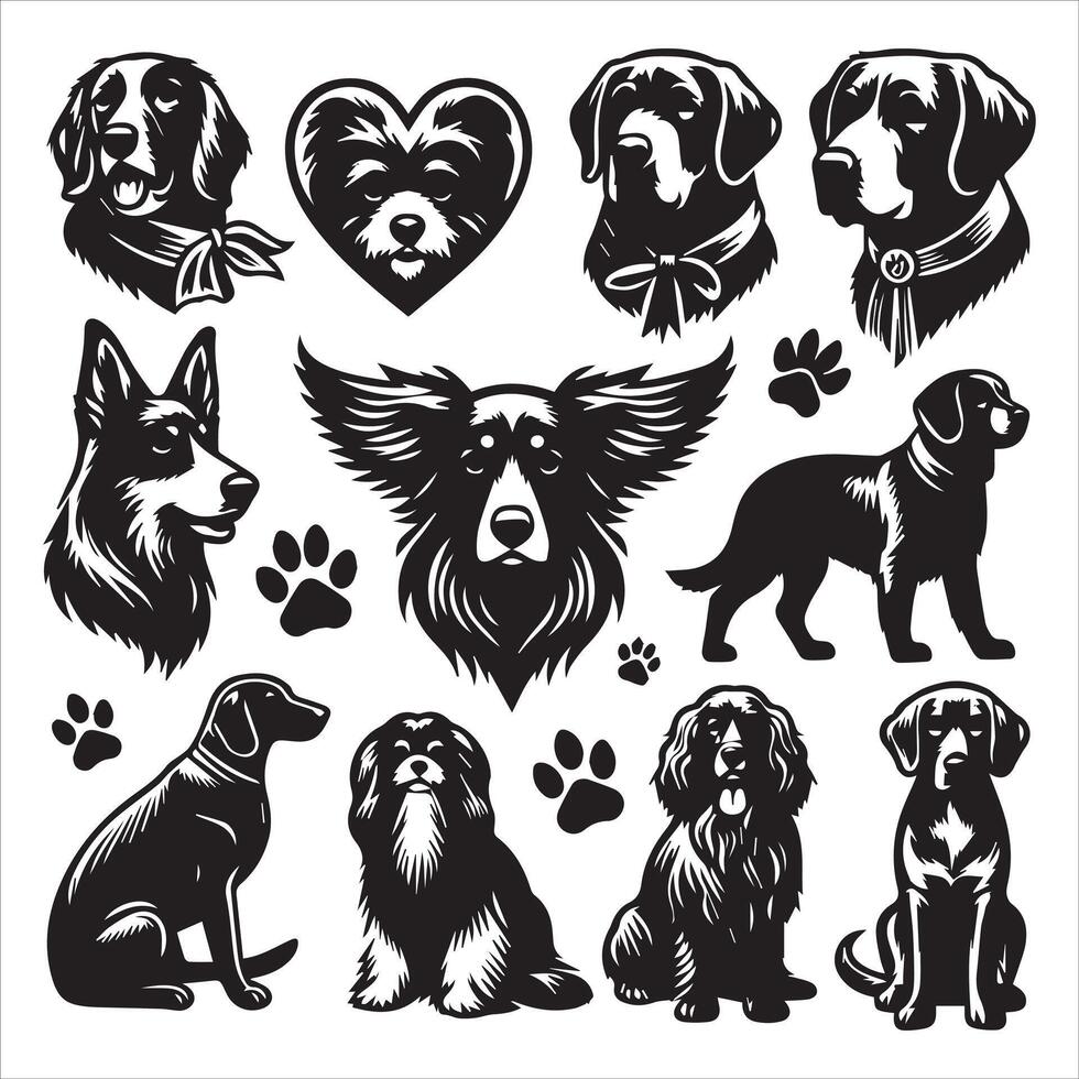 Print editable dog bundle in an illustration frame and floral dog logo vector