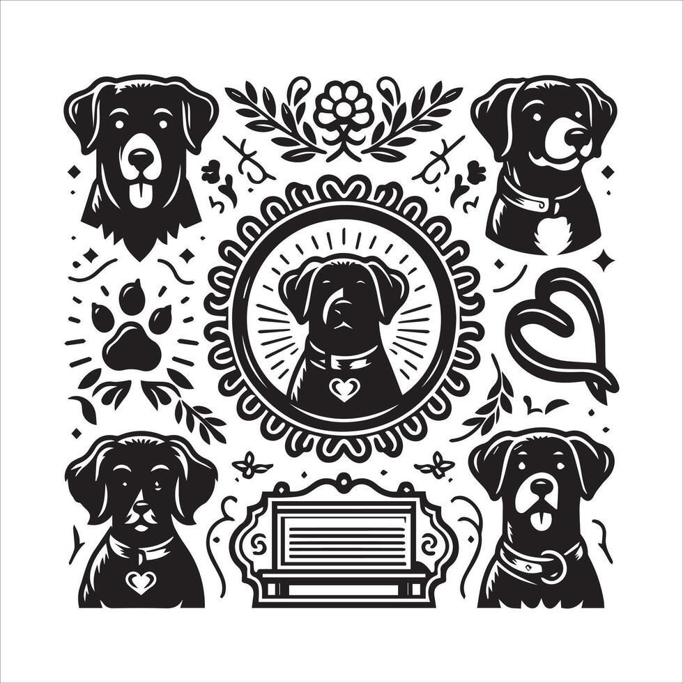 Print editable dog bundle in an illustration frame and floral dog logo vector