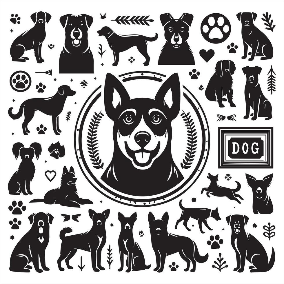 Print editable dog bundle in an illustration frame and floral dog logo vector