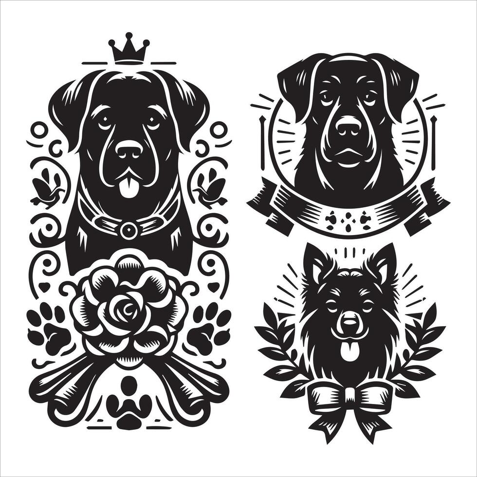 Print editable dog bundle in an illustration frame and floral dog logo vector