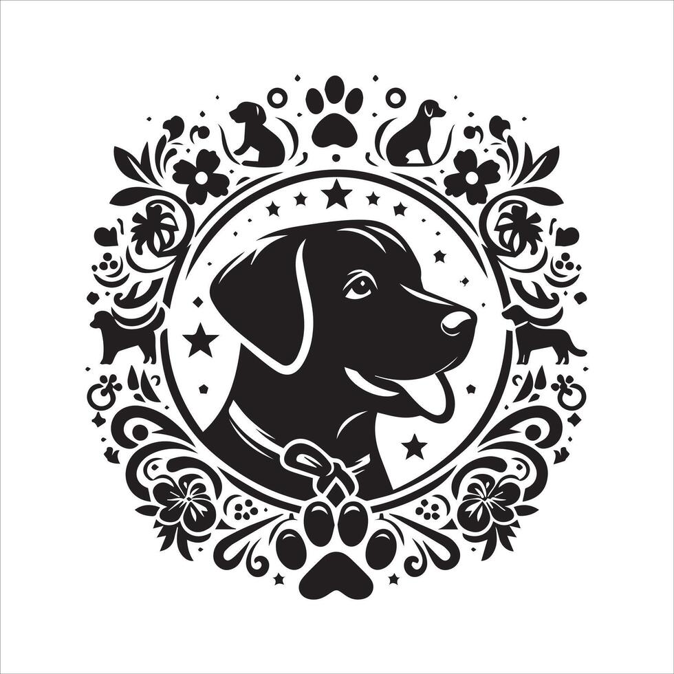 Print editable dog bundle in an illustration frame and floral dog logo vector