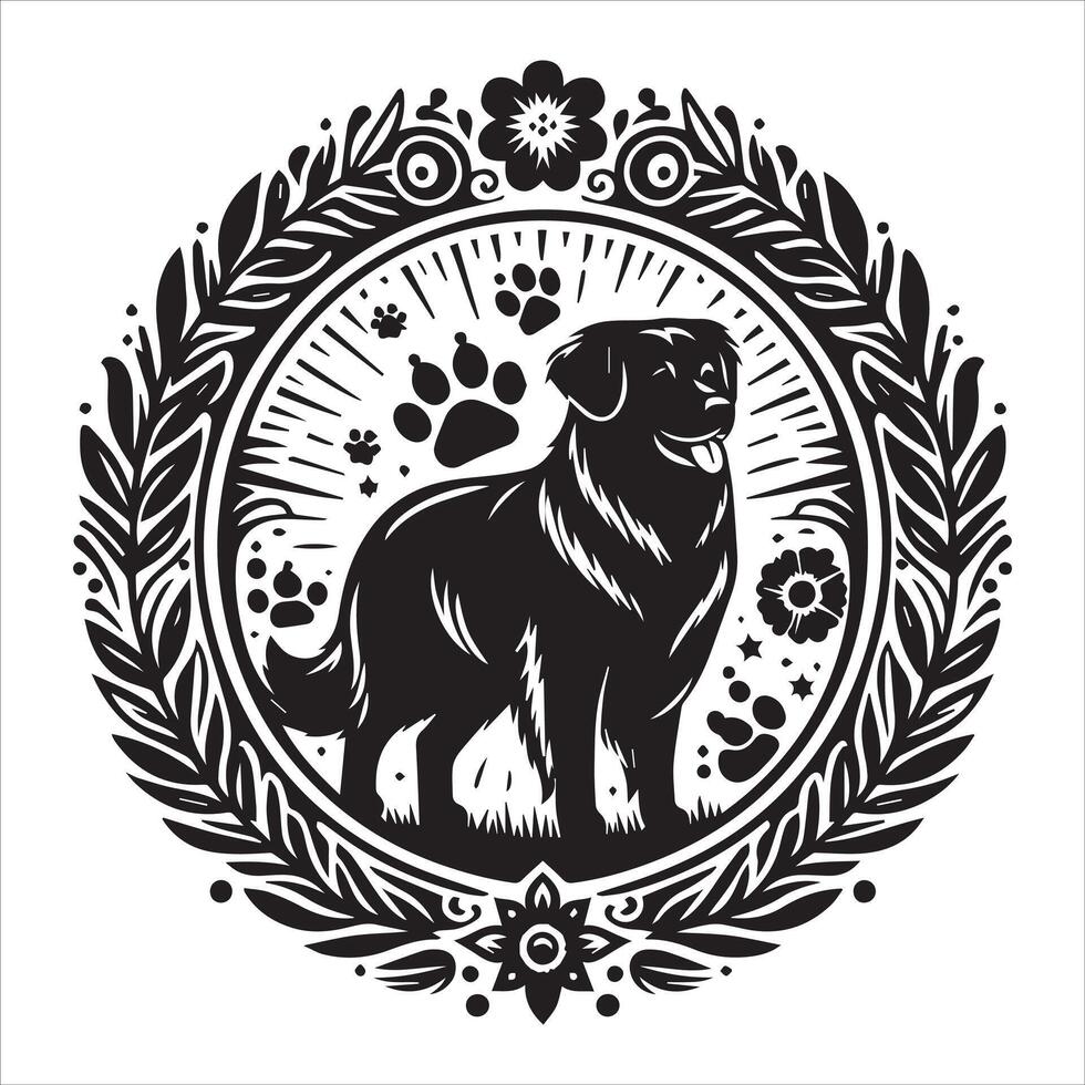 Print editable dog bundle in an illustration frame and floral dog logo vector