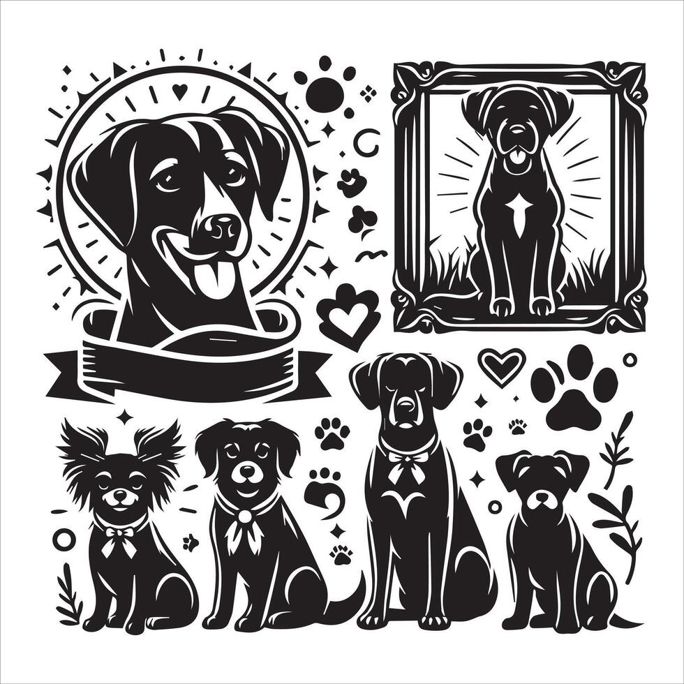 Print editable dog bundle in an illustration frame and floral dog logo vector