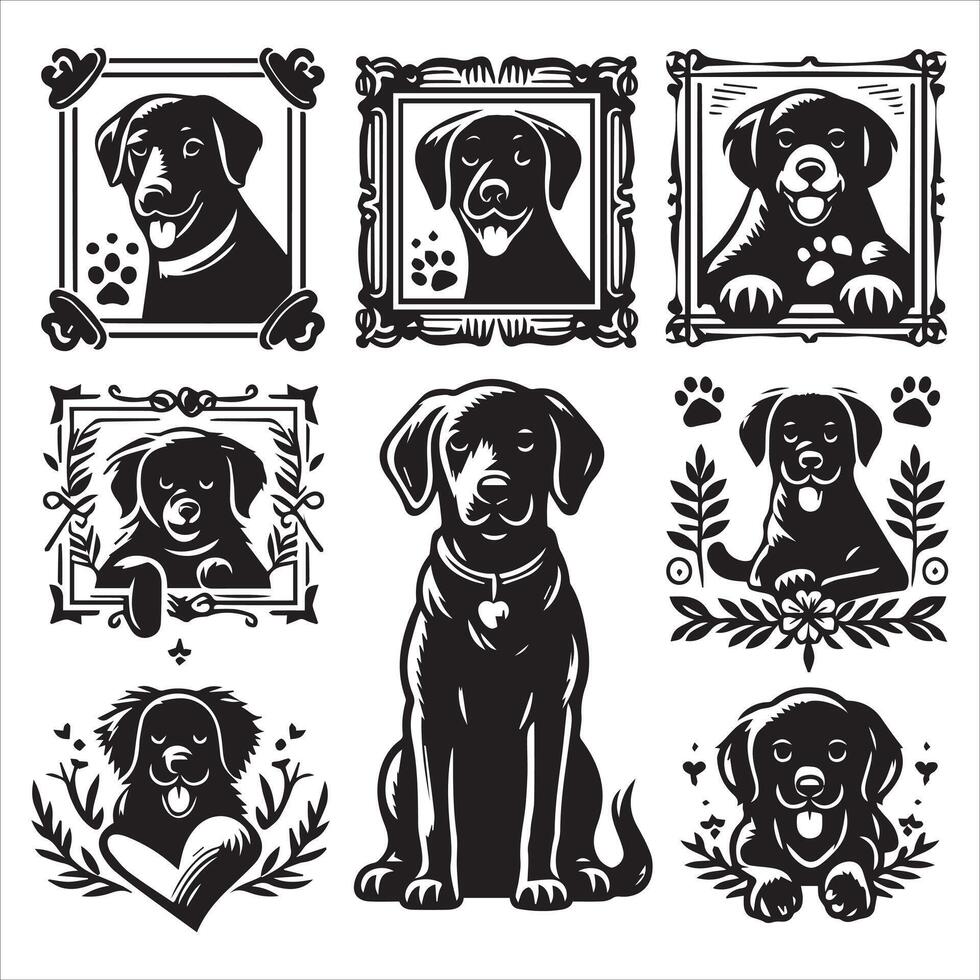 Print editable dog bundle in an illustration frame and floral dog logo vector