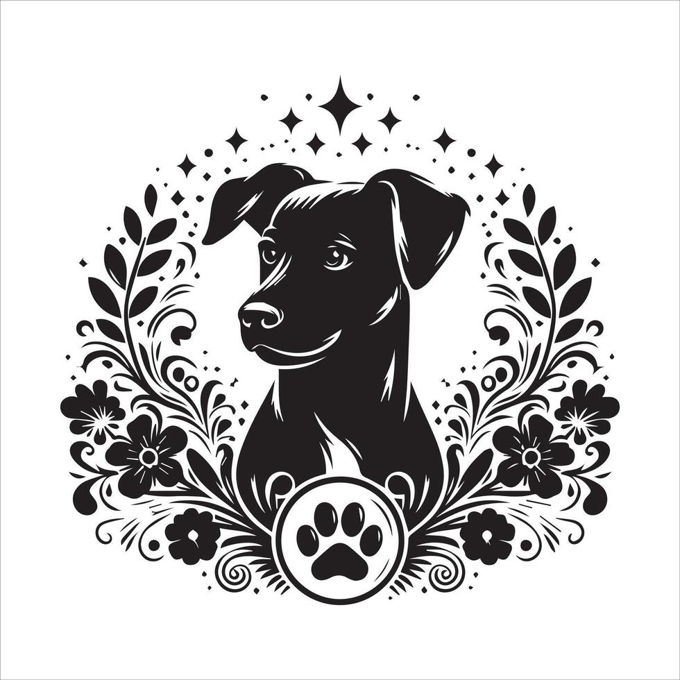 Print editable dog bundle in an illustration frame and floral dog logo vector