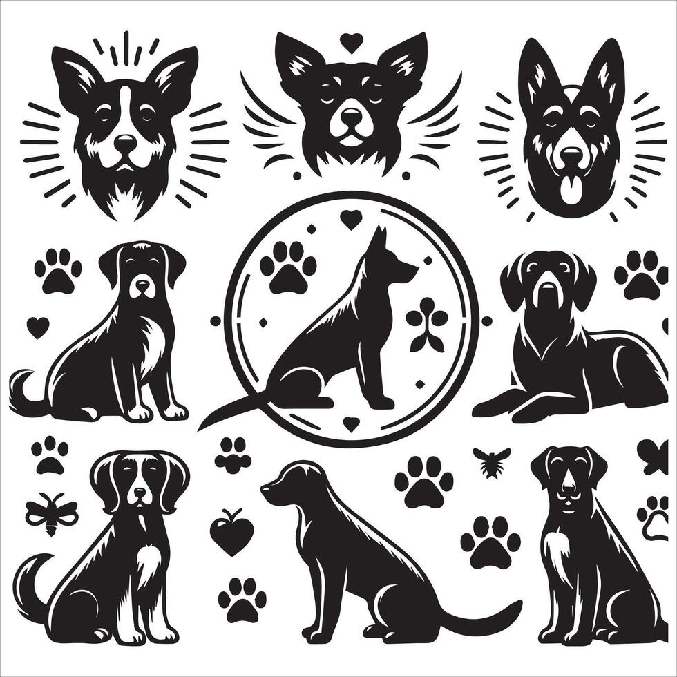 Print editable dog bundle in an illustration frame and floral dog logo vector