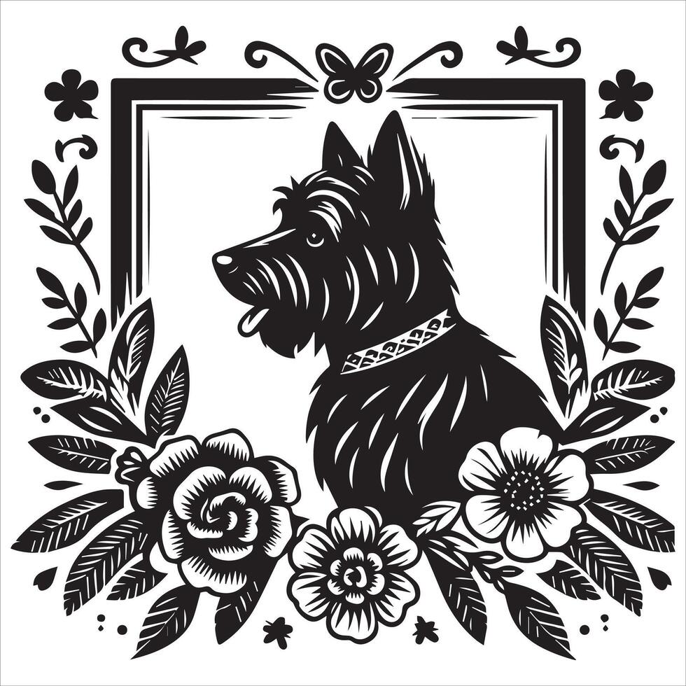 Print editable dog bundle in an illustration frame and floral dog logo vector