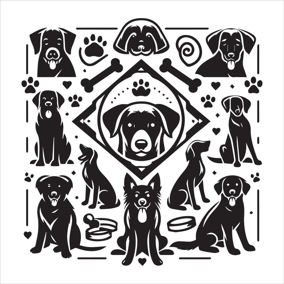 Print editable dog bundle in an illustration frame and floral dog logo vector
