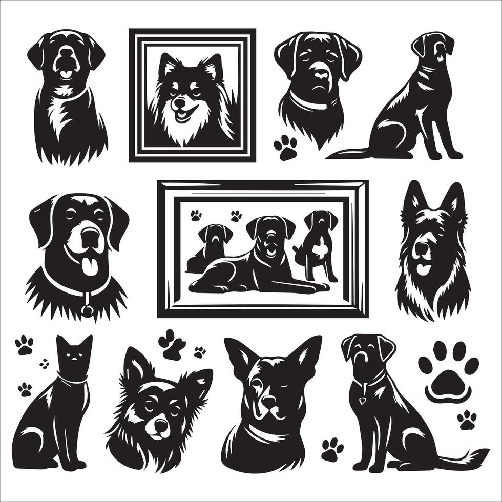 Print editable dog bundle in an illustration frame and floral dog logo vector