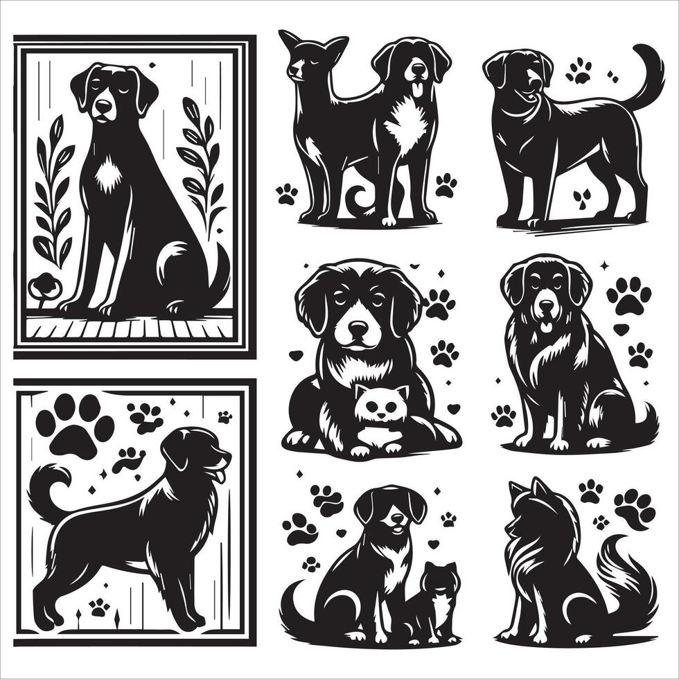 Print editable dog bundle in an illustration frame and floral dog logo vector