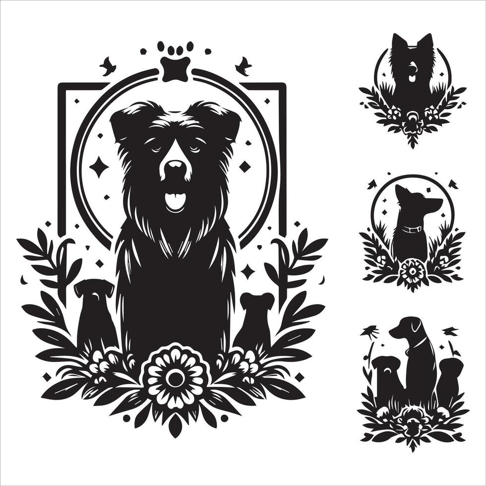 Print editable dog bundle in an illustration frame and floral dog logo vector