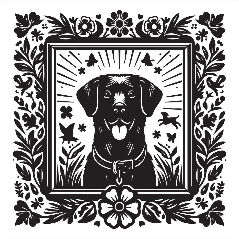 Print editable dog bundle in an illustration frame and floral dog logo vector