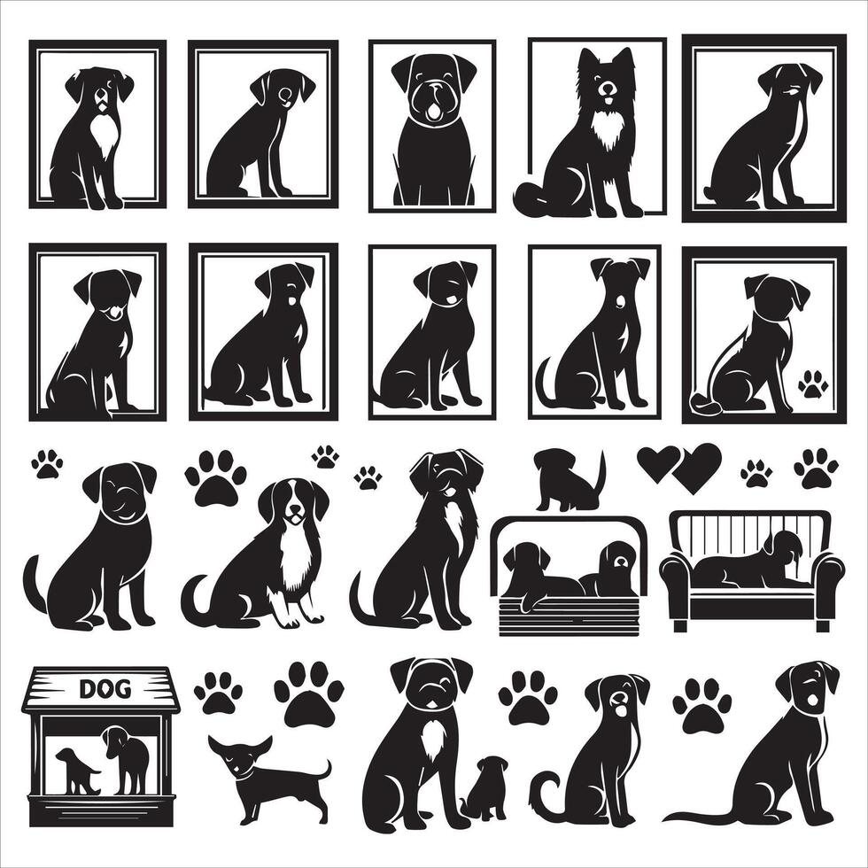 Print editable dog bundle in an illustration frame and floral dog logo vector