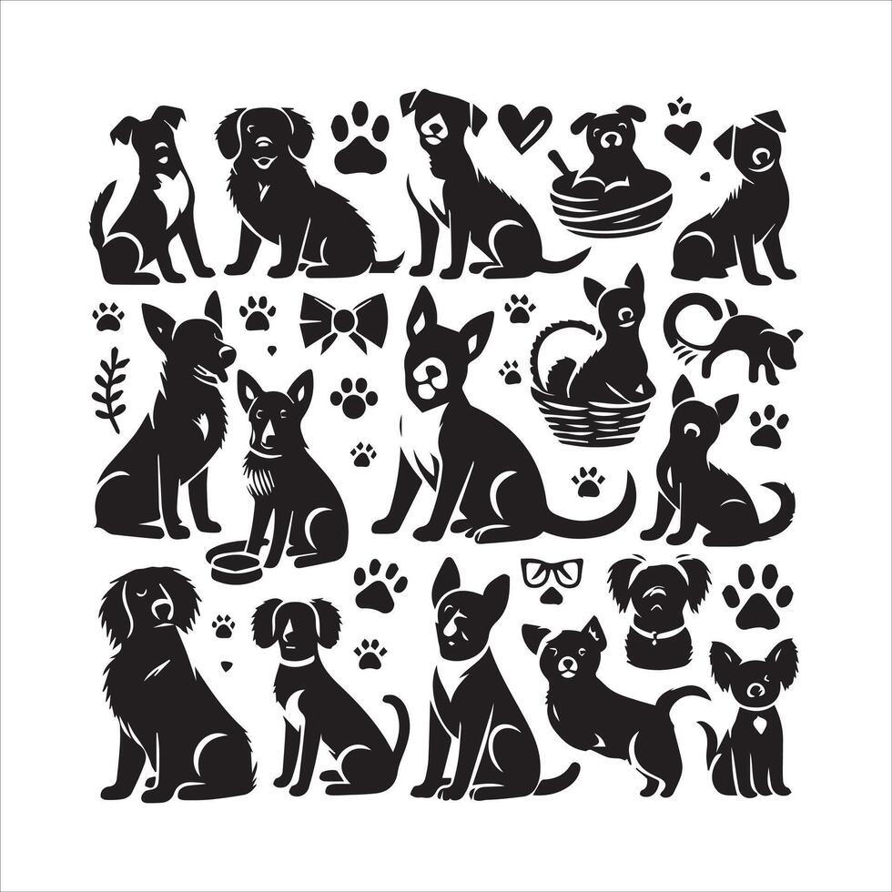 Print editable dog bundle in an illustration frame and floral dog logo vector