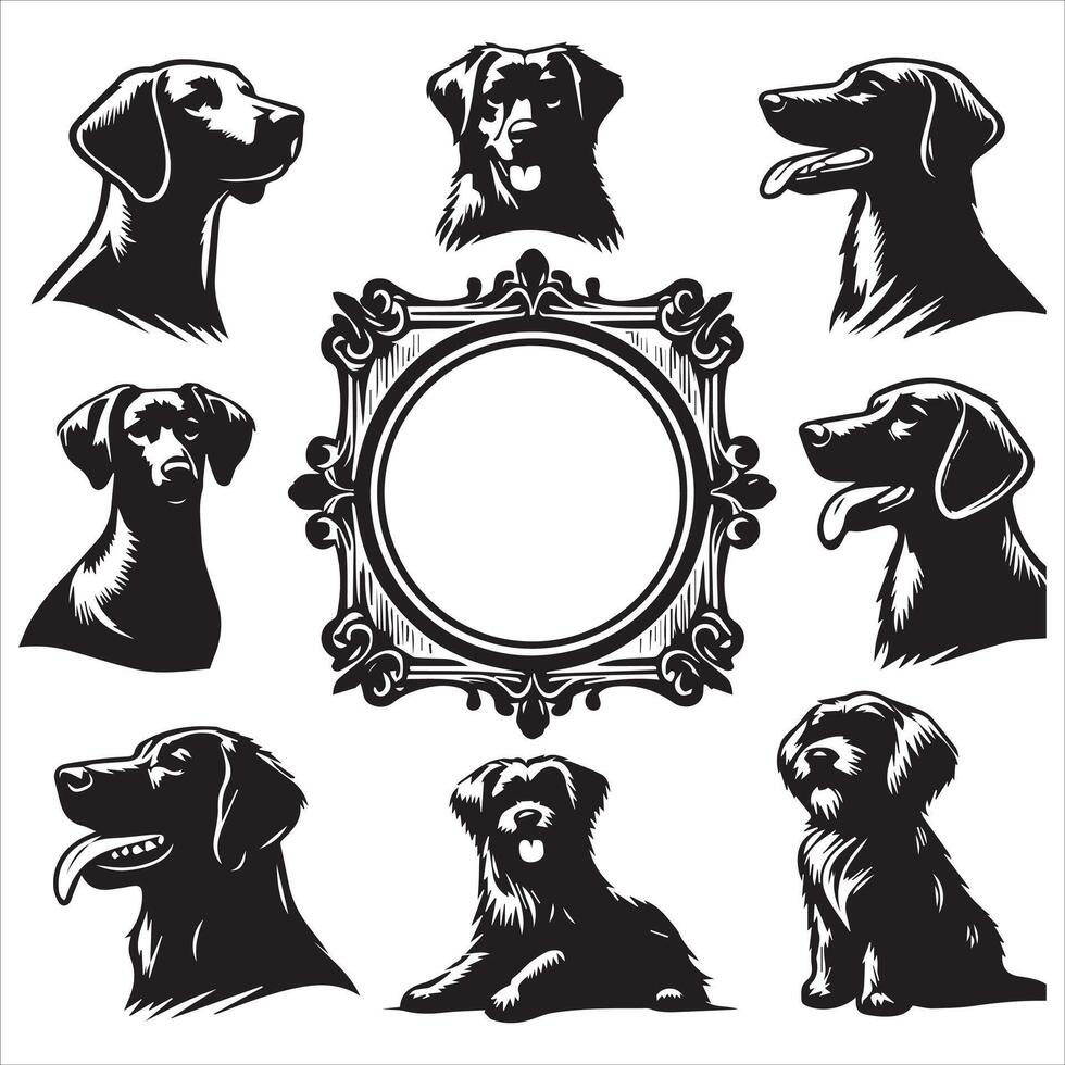 Print editable dog bundle in an illustration frame and floral dog logo vector