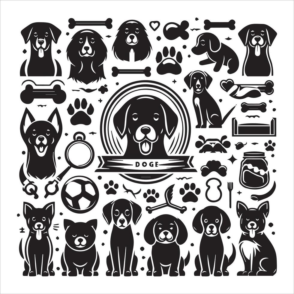 Print editable dog bundle in an illustration frame and floral dog logo vector