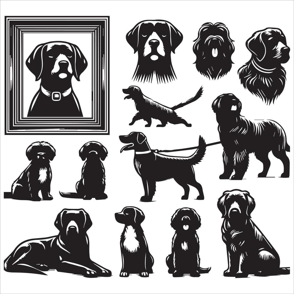 Print editable dog bundle in an illustration frame and floral dog logo vector