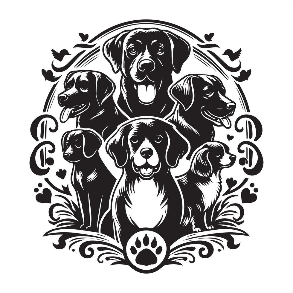 Print A collage of a dog a plant in an illustrated frame risograph silhouette white background vector