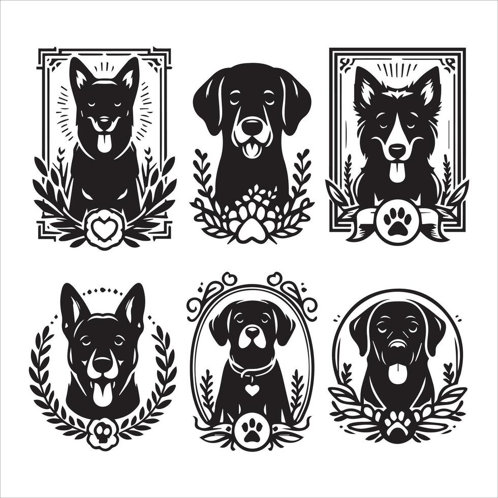 Print A collage of a dog a plant in an illustrated frame risograph silhouette white background vector