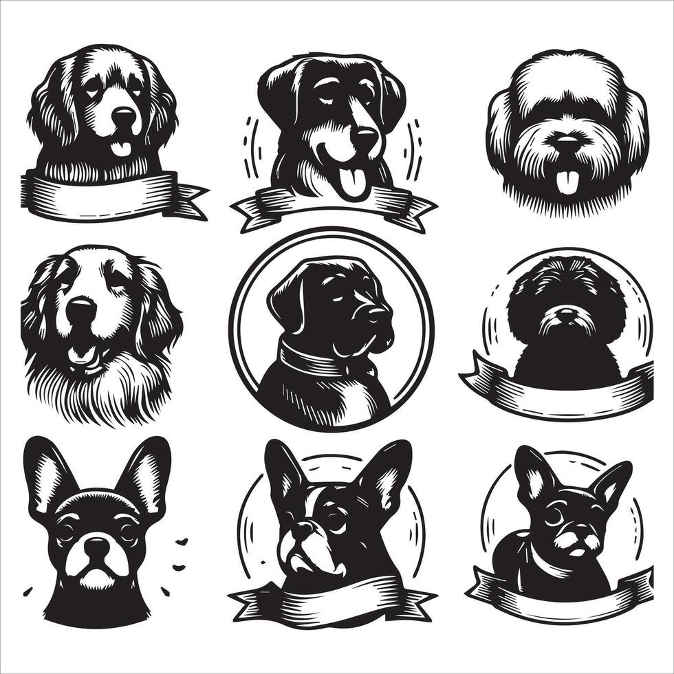 Print A collage of a dog a plant in an illustrated frame risograph silhouette white background vector