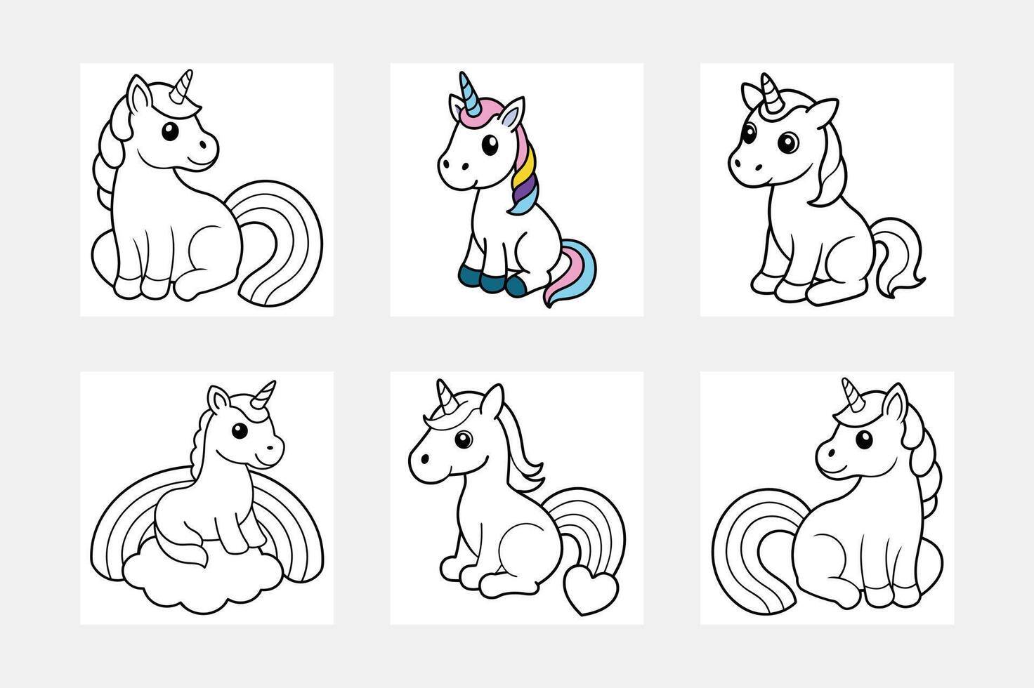 Set of Cute Cartoon Unicorns isolated on a white background vector