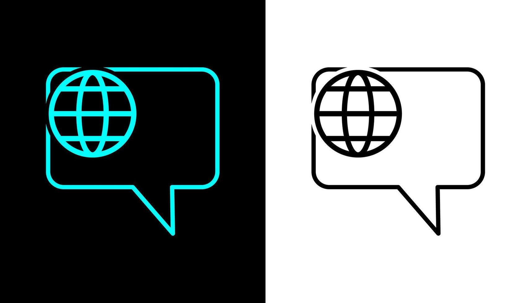 Dialogue icon, globe line icon. Earth globe in quote frame icon. vector