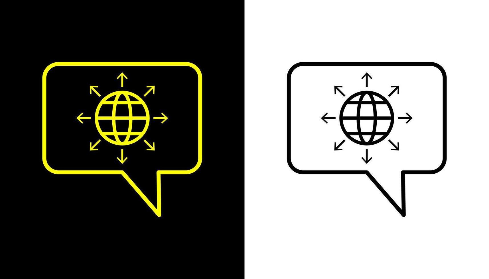 Dialogue icon, globe line icon. Earth globe in quote frame icon. vector