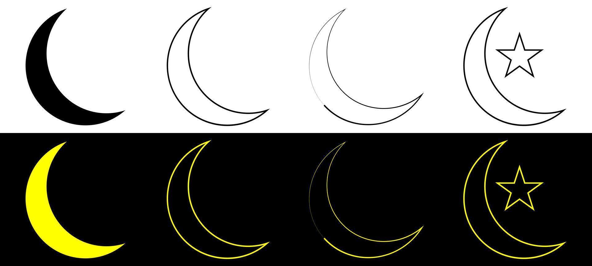 Crescent moon outline icon set illustration. vector