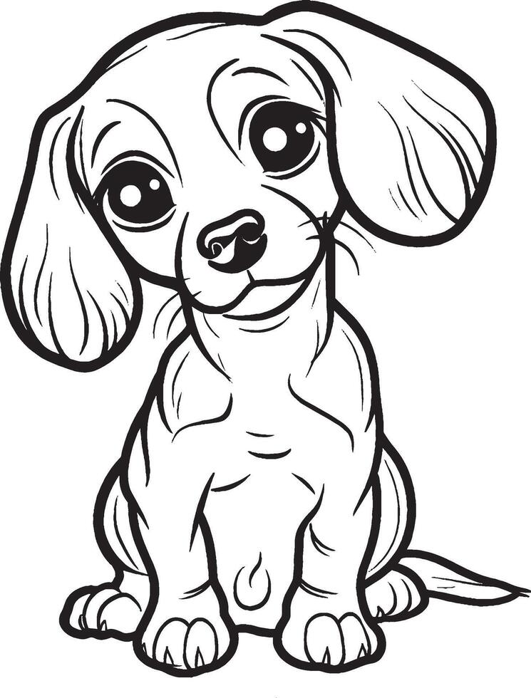 Dachshund Coloring Page, Dachshund Line Art, vector