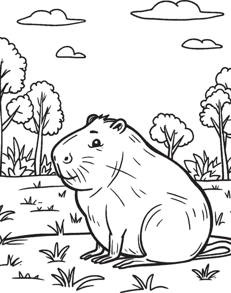 Capybara Coloring Page, Capybara Line Art, vector