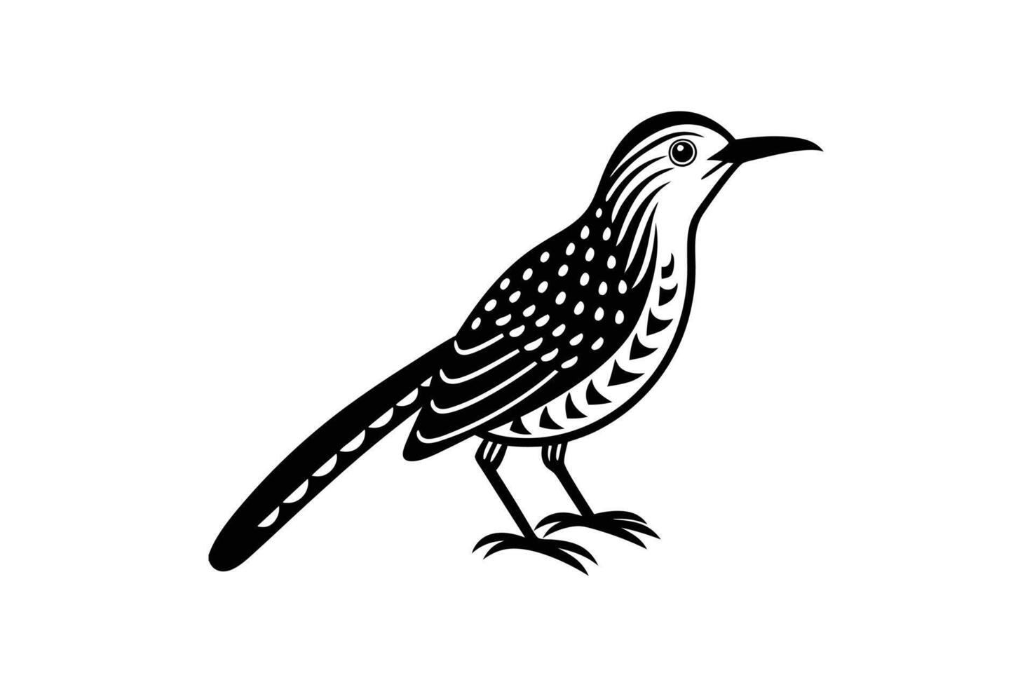cactus wren bird silhouette illustration white background vector