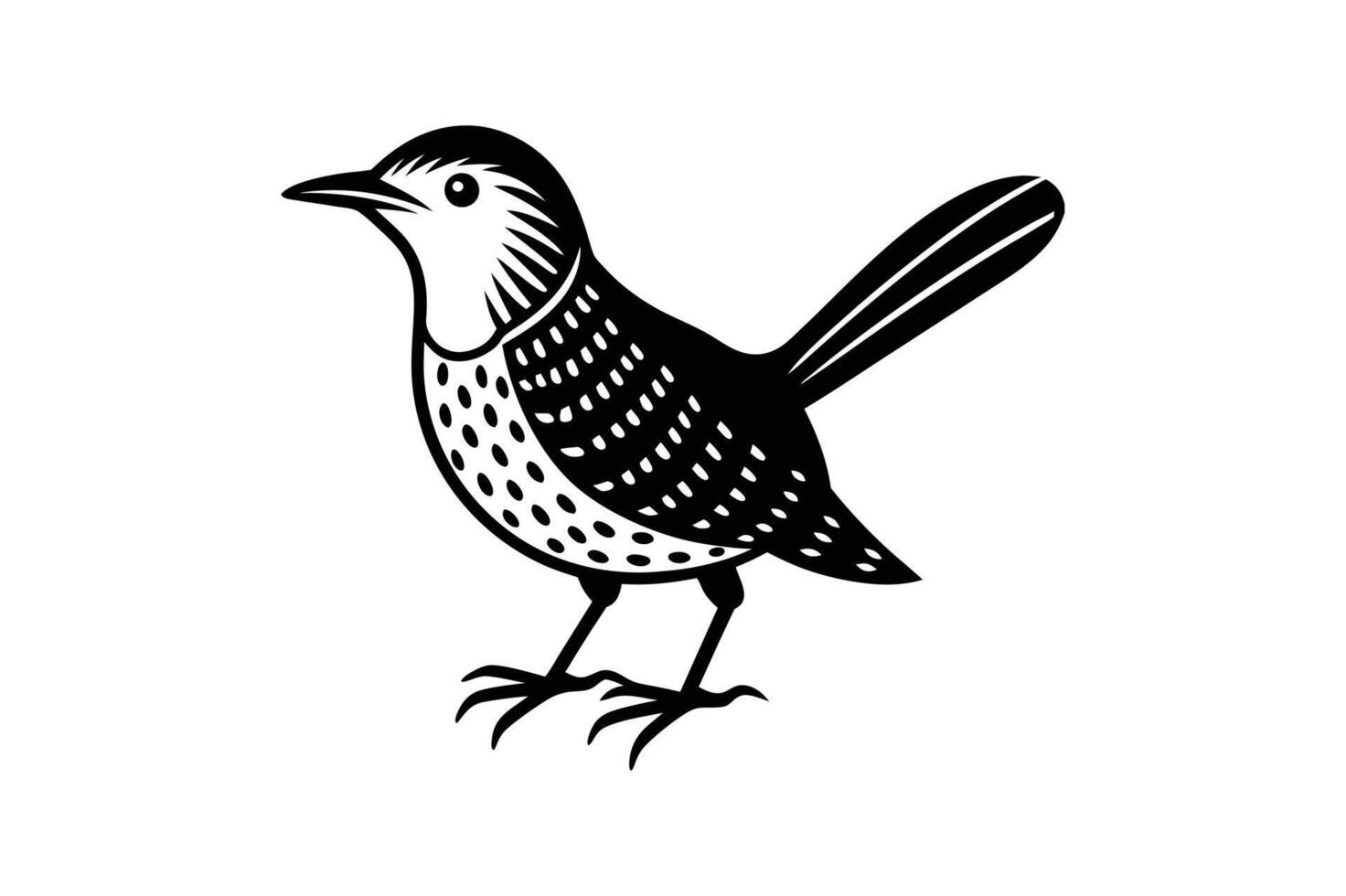 cactus wren bird silhouette illustration white background vector