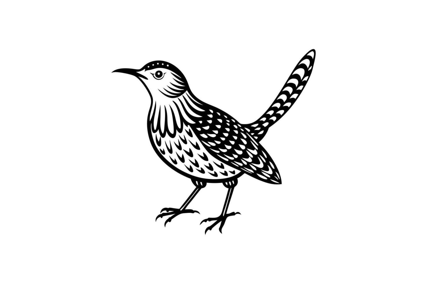 cactus wren bird silhouette illustration white background vector