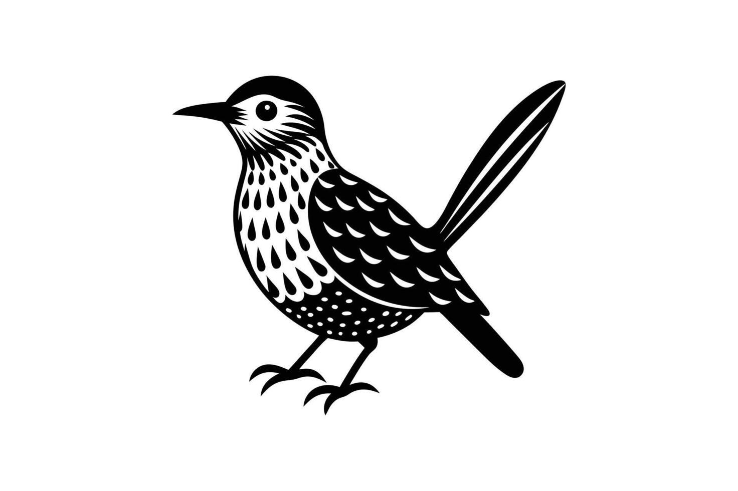 cactus wren bird silhouette illustration white background vector