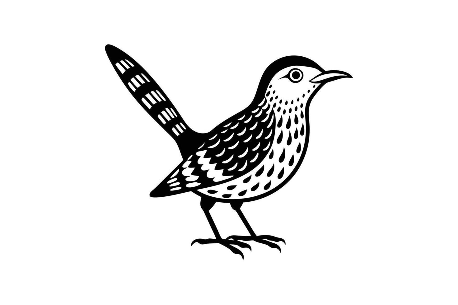 cactus wren bird silhouette illustration white background vector